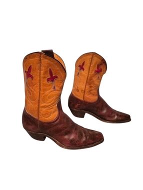 Rare 1950's Goding Boot Leather Inlay Cowboy Western Boots Women's Size 8